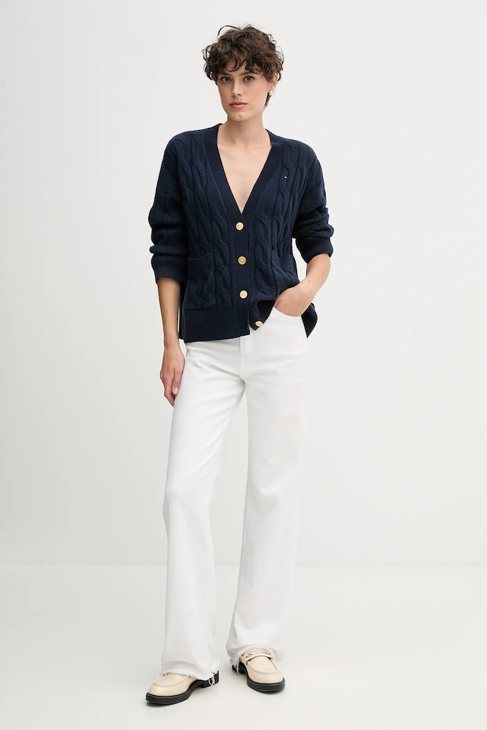 Tommy Hilfiger gyapjú kardigán WW0WW43089 sötétkék AW25