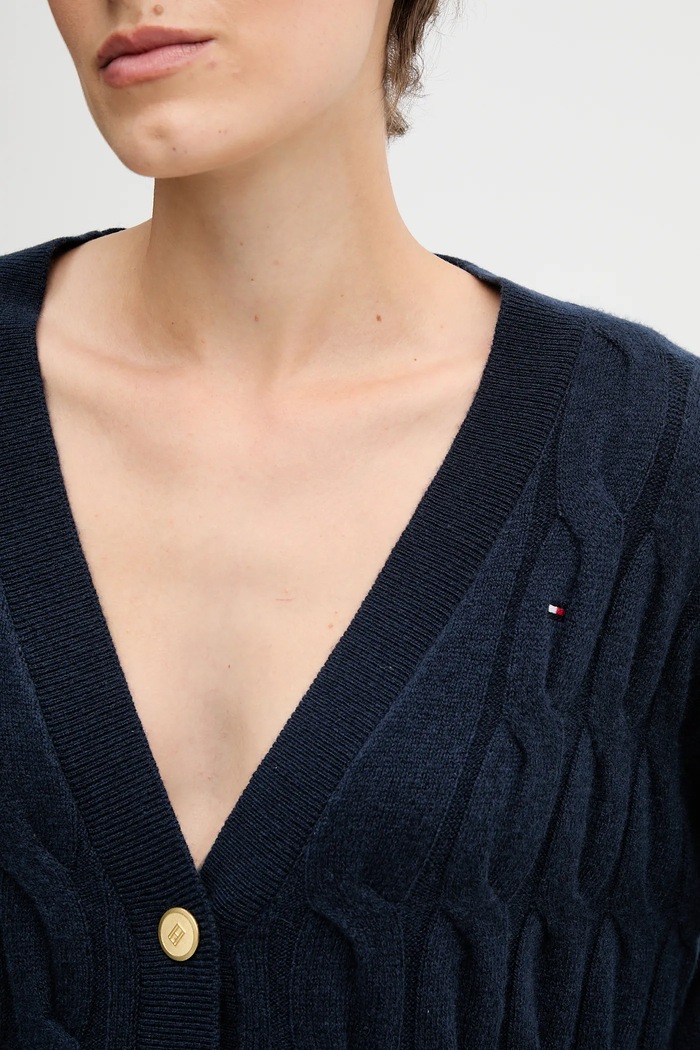Tommy Hilfiger gyapjú kardigán WW0WW43089 sötétkék