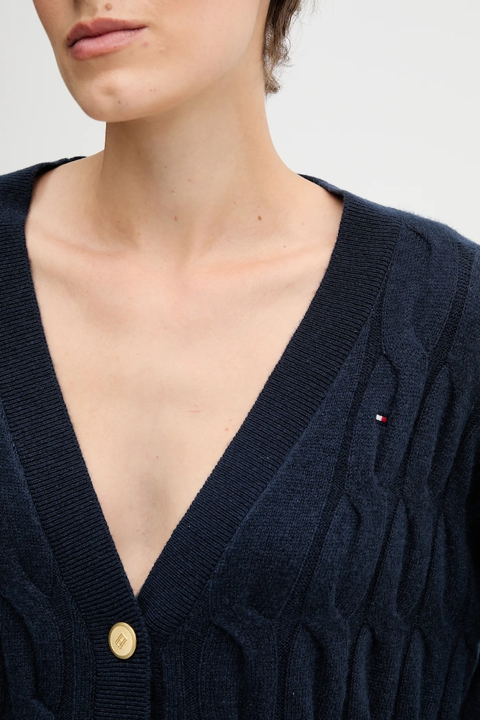 Tommy Hilfiger gyapjú kardigán WW0WW43089 sötétkék