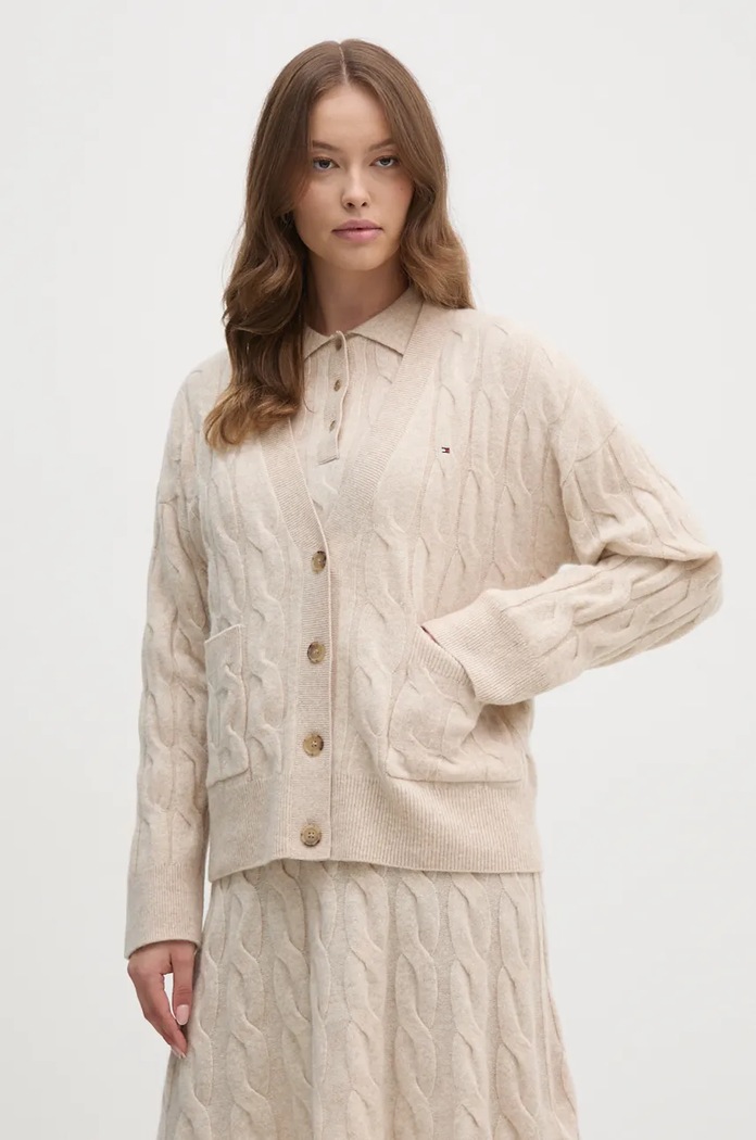 Tommy Hilfiger Vlněný svetr Tommy Hilfiger béžová WW0WW43089