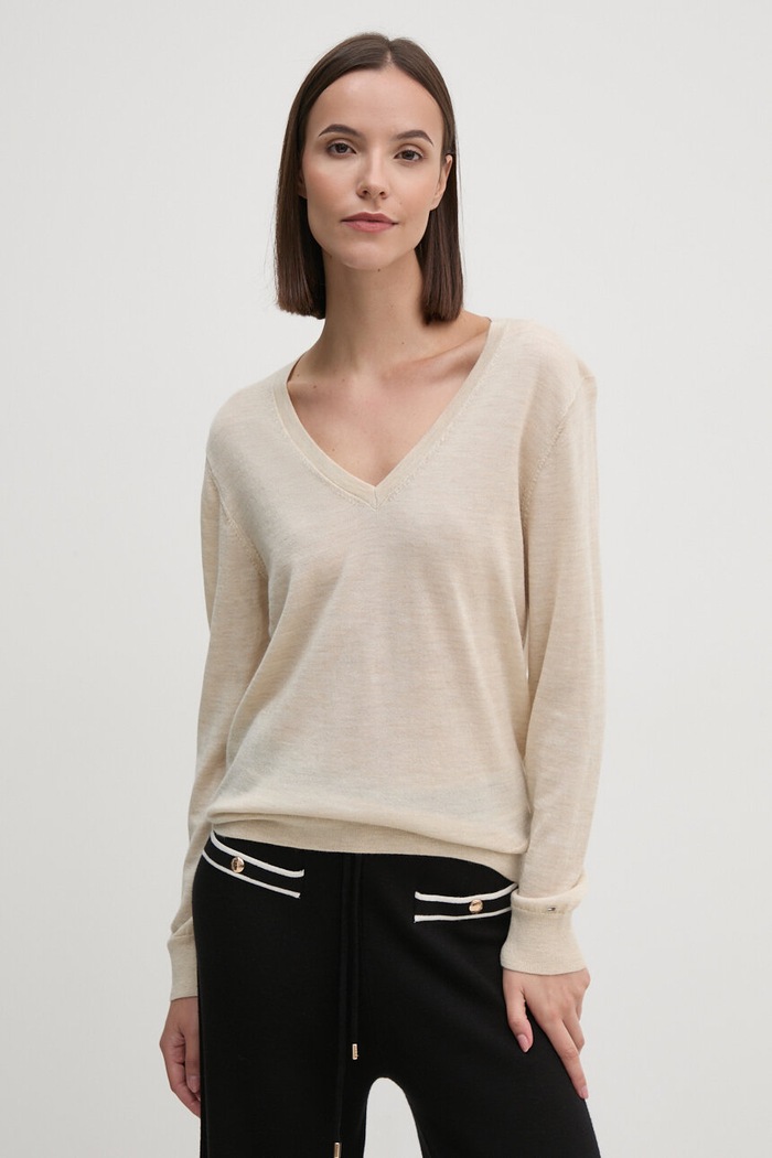 Μάλλινο πουλόβερ Tommy Hilfiger μαλλί μπεζ WW0WW43097