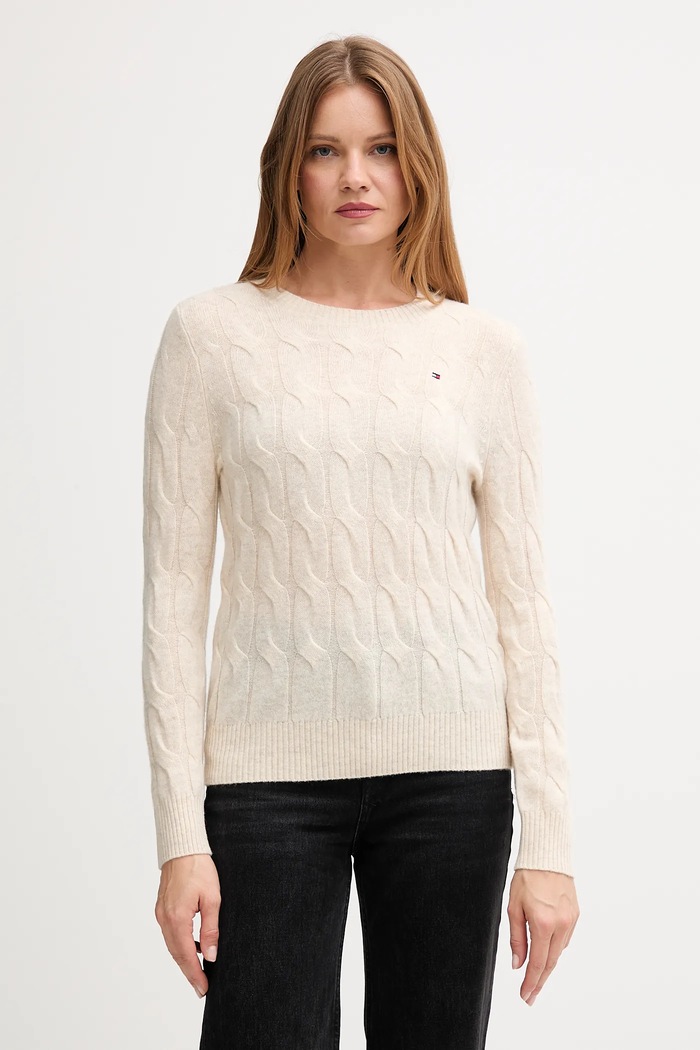 Вълнен пуловер Tommy Hilfiger вълна бежов WW0WW43586
