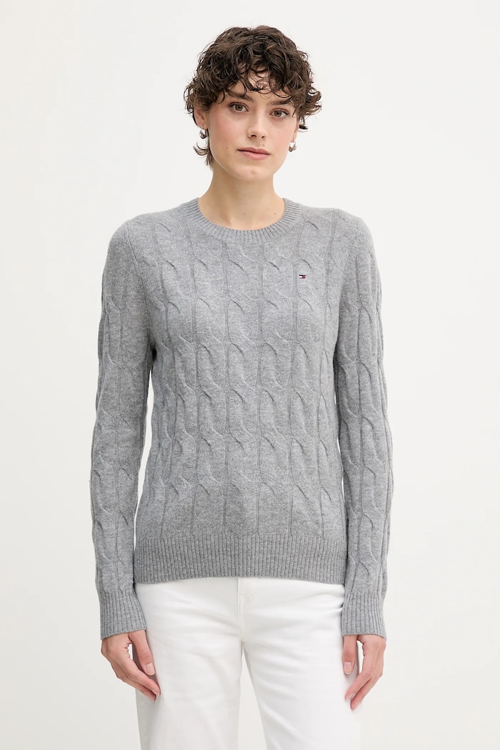 Tommy Hilfiger sweter wełniany okrągły szary WW0WW43586