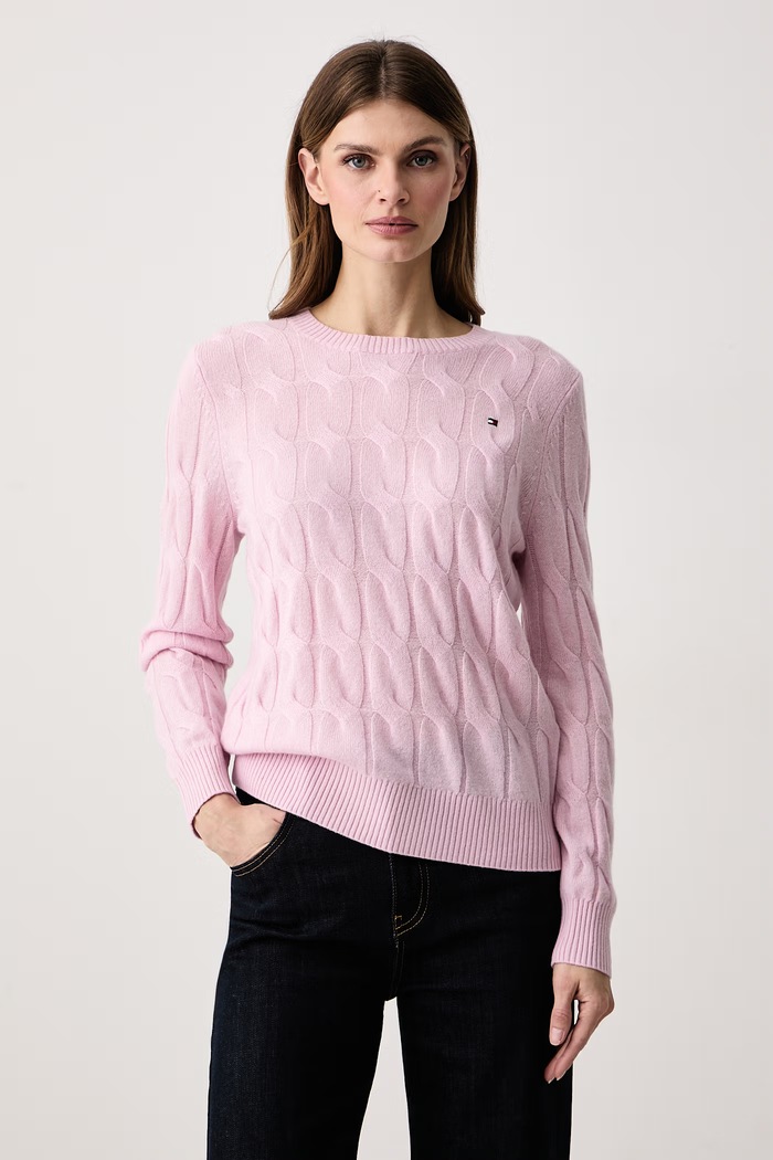 Tommy Hilfiger Sweter damski wełniany różowy WW0WW43586