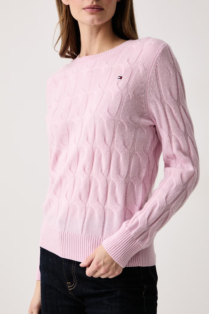 Sweter damski wełniany Tommy Hilfiger WW0WW43586 różowy