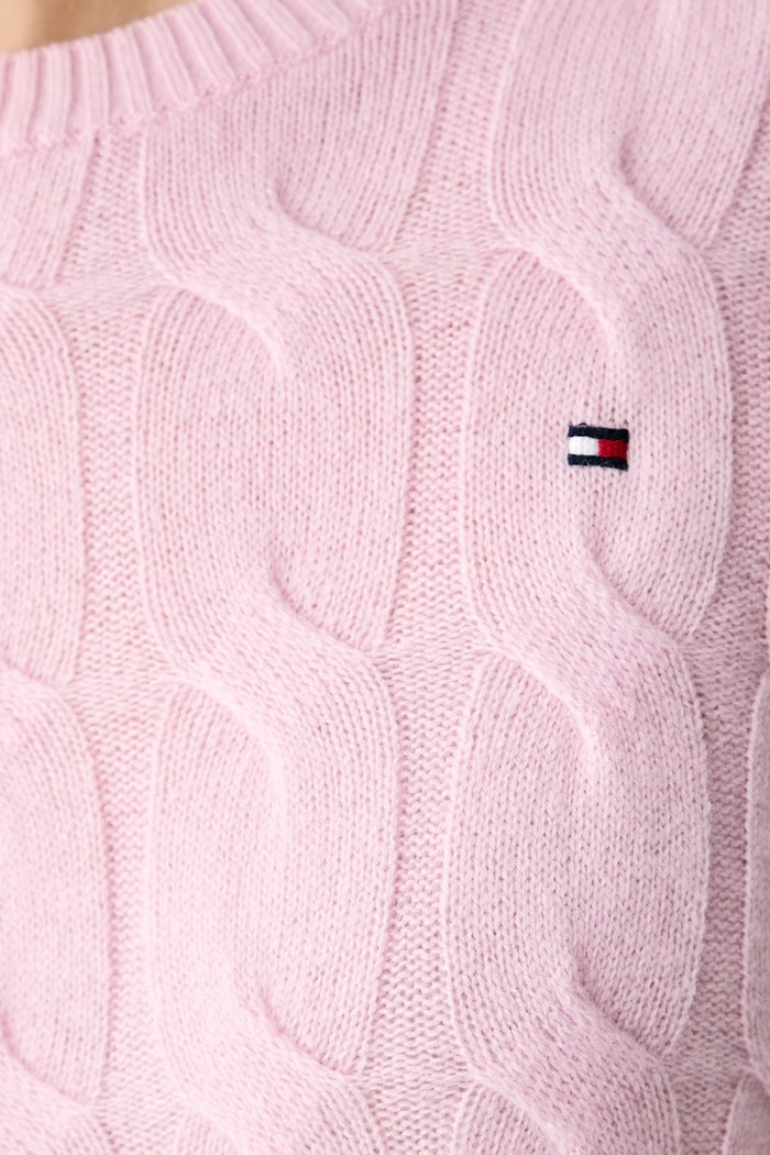 Sweter damski wełniany Tommy Hilfiger różowy WW0WW43586