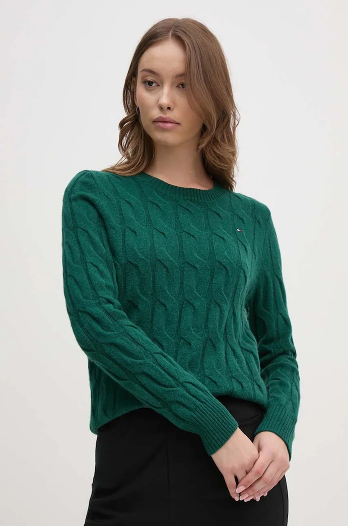 Tommy Hilfiger Sweter damski wełniany zielony WW0WW43586