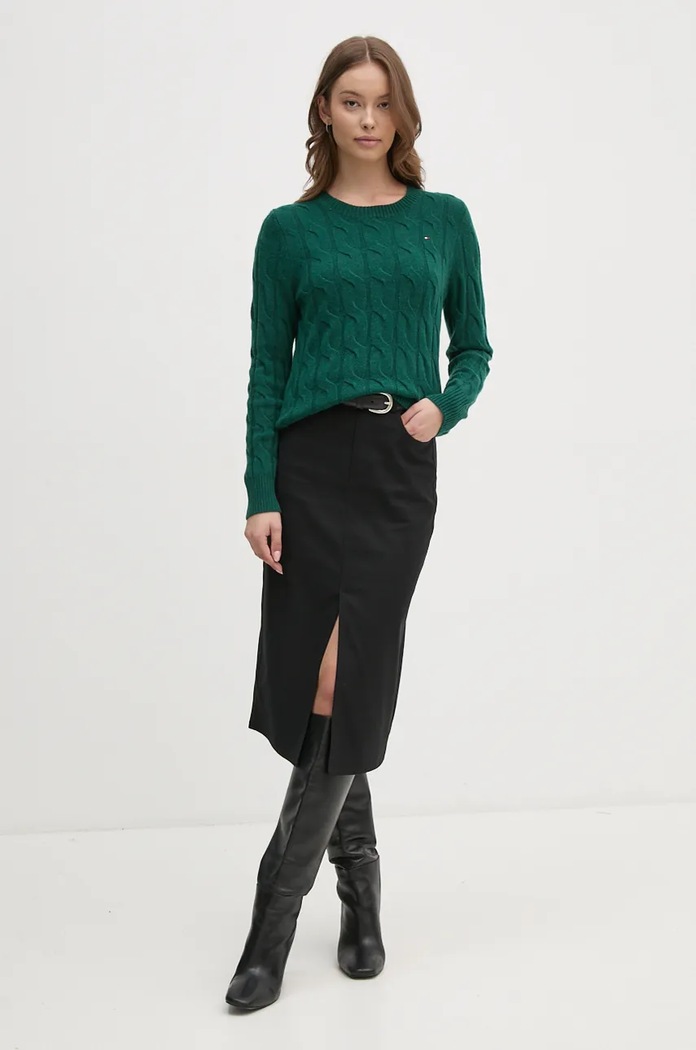 Tommy Hilfiger Sweter damski wełniany WW0WW43586 zielony AW25