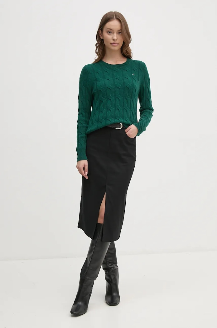 Tommy Hilfiger Sweter damski wełniany WW0WW43586 zielony AW25