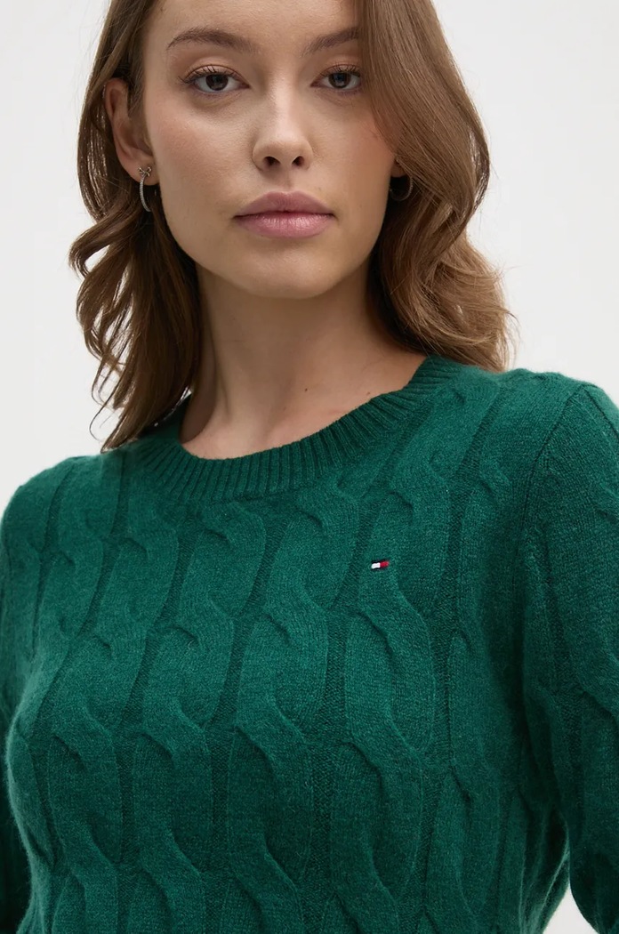 Sweter damski wełniany Tommy Hilfiger WW0WW43586 zielony