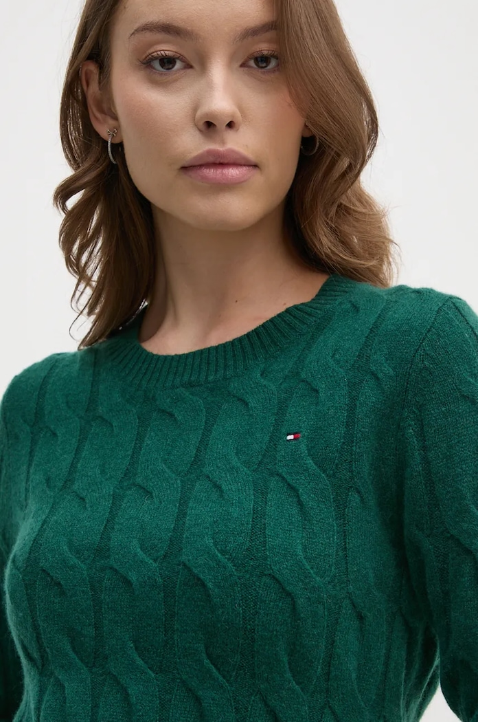 Sweter damski wełniany Tommy Hilfiger WW0WW43586 zielony
