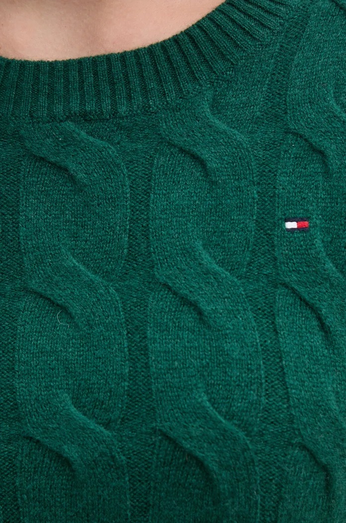 Sweter damski wełniany Tommy Hilfiger zielony WW0WW43586