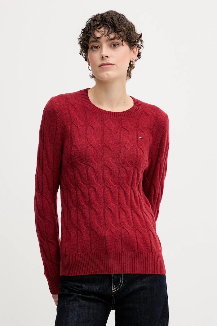 Tommy Hilfiger sweter wełniany okrągły bordowy WW0WW43586