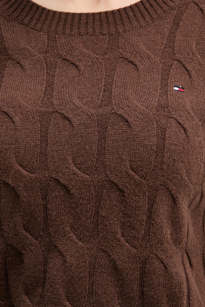 Sweter damski wełniany Tommy Hilfiger brązowy WW0WW43586