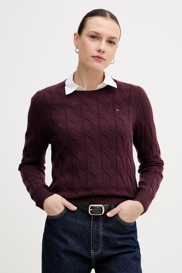 Μάλλινο πουλόβερ Tommy Hilfiger μαλλί μπορντό WW0WW43586