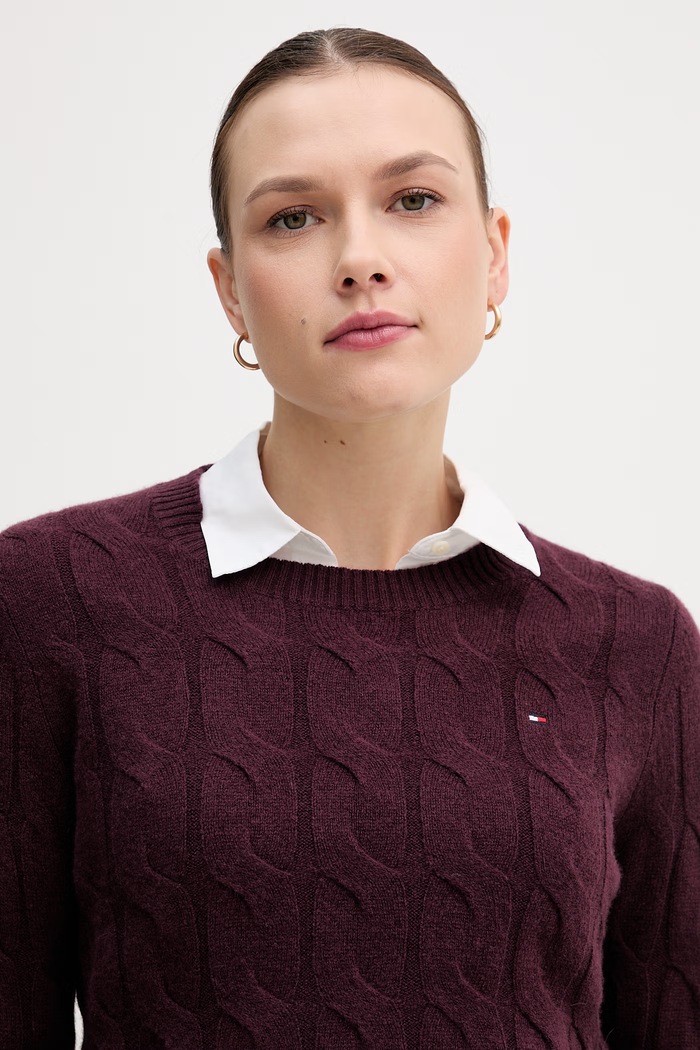 Μάλλινο πουλόβερ Tommy Hilfiger μπορντό WW0WW43586