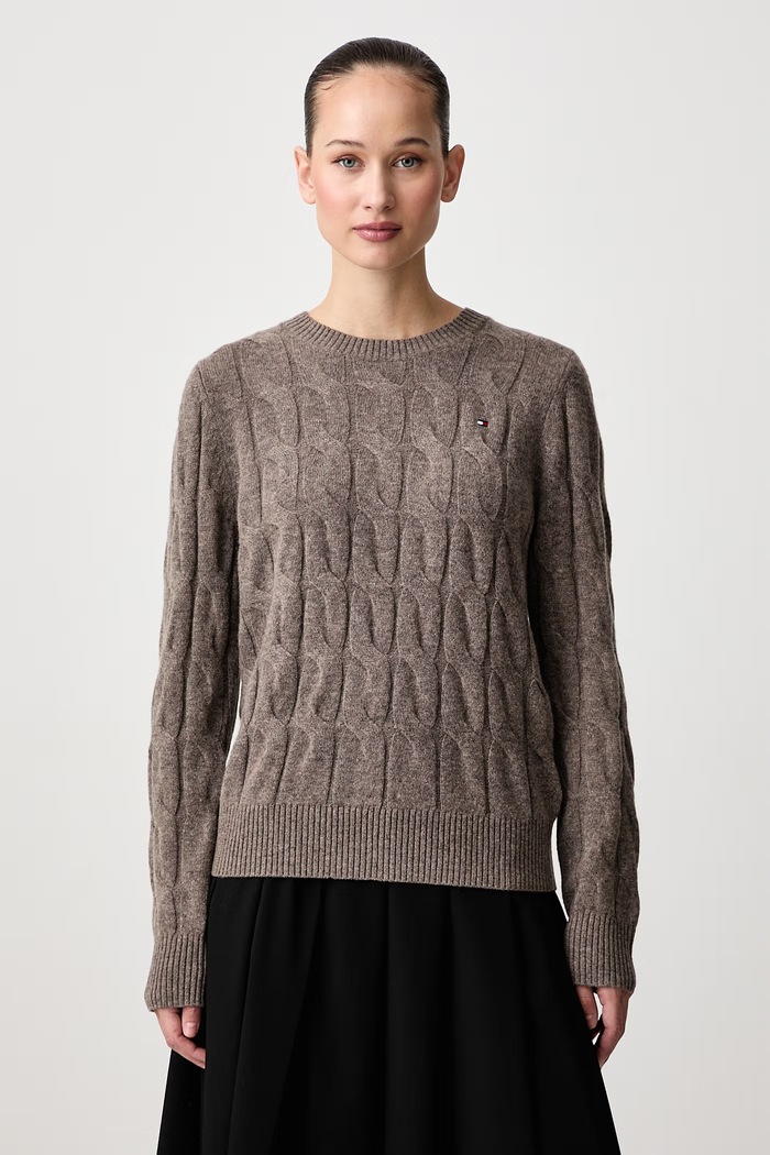 Tommy Hilfiger Sweter damski wełniany brązowy WW0WW43586