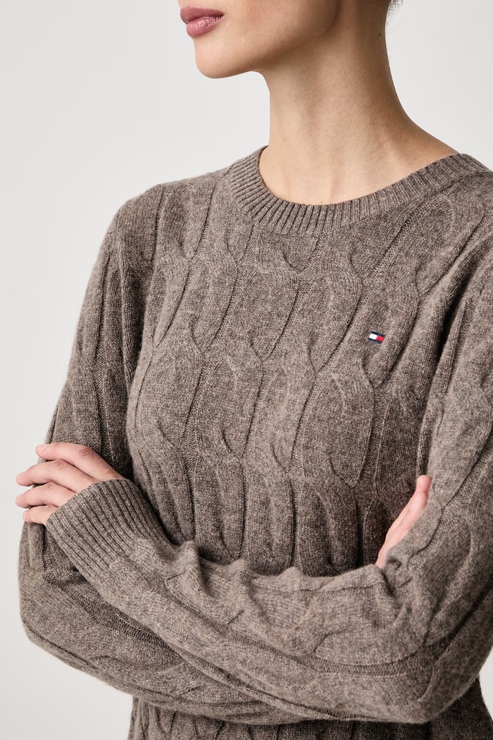Sweter damski wełniany Tommy Hilfiger WW0WW43586 brązowy