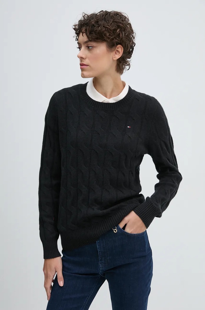 Tommy Hilfiger sweter okrągły czarny WW0WW43586