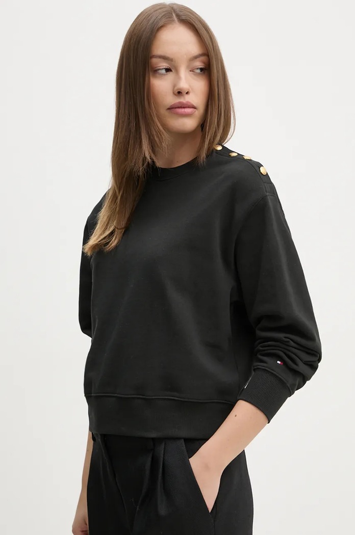 Bavlněný svetr Tommy Hilfiger kulatý černá WW0WW43606