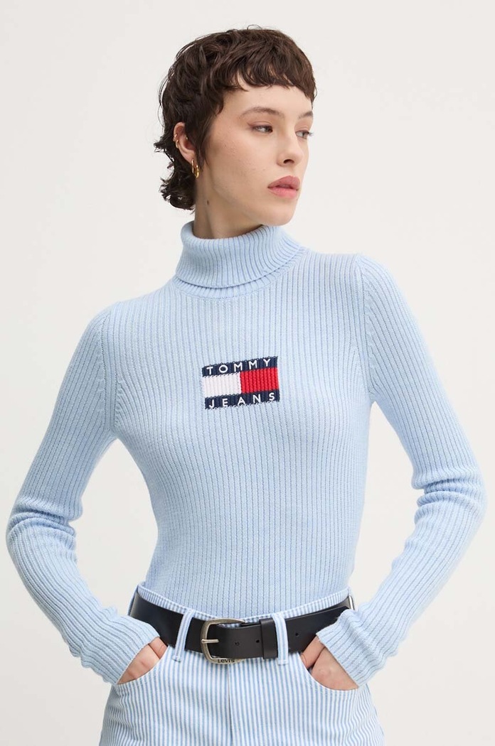 Tommy Jeans Sweter z domieszką wełny niebieski DW0DW18678