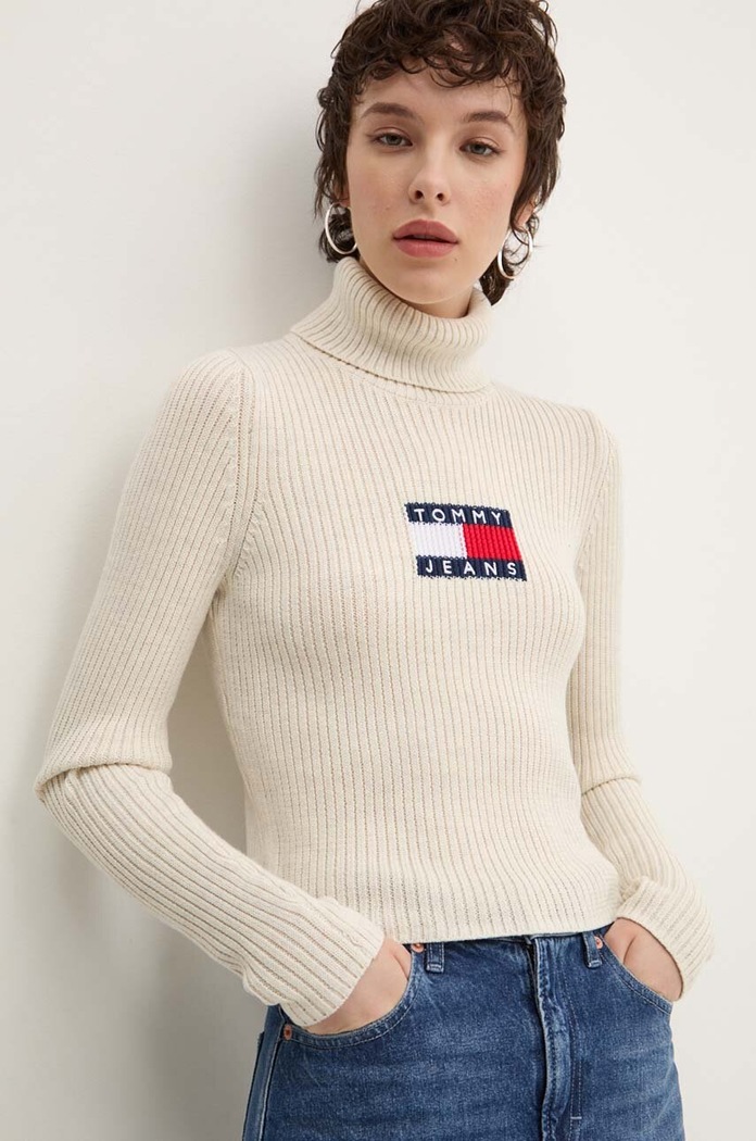 Pulover s dodatkom vune Tommy Jeans s dodatkom vune bež DW0DW18678
