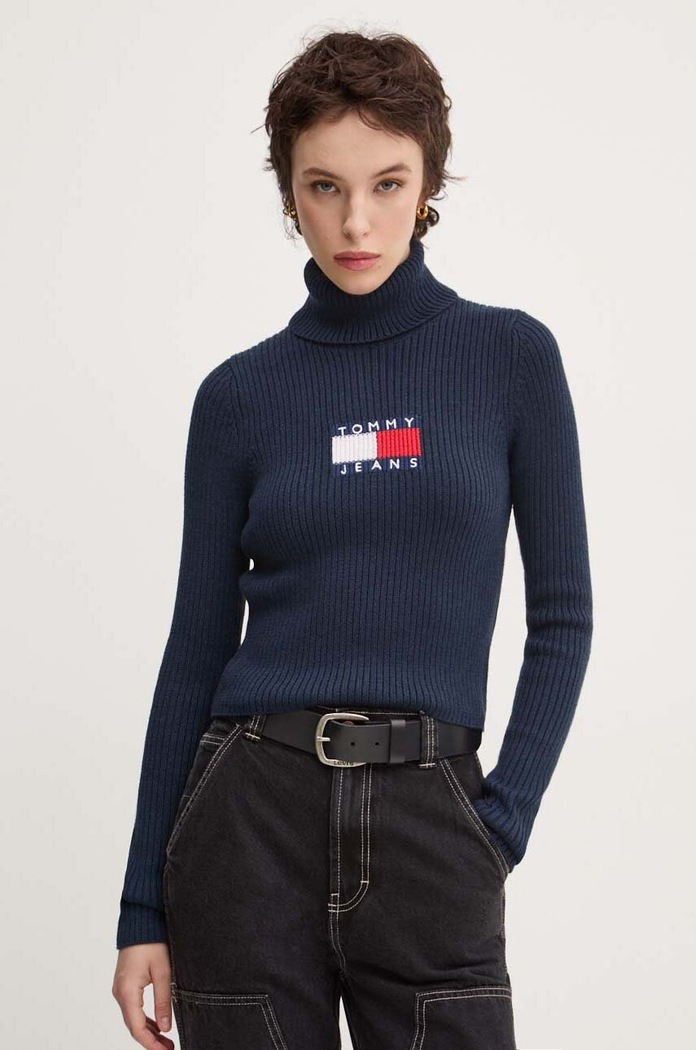 Πουλόβερ με προσθήκη μαλλιού Tommy Jeans με μείγμα μαλλιού σκούρο μπλε DW0DW18678