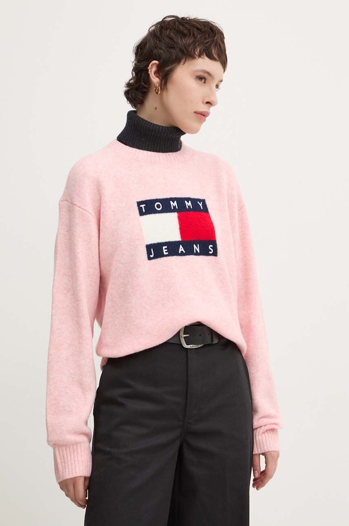 Tommy Jeans Pulover din amestec de lana roz DW0DW18681