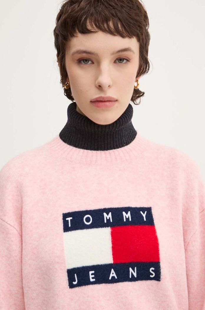 Pulover din amestec de lana Tommy Jeans DW0DW18681 roz
