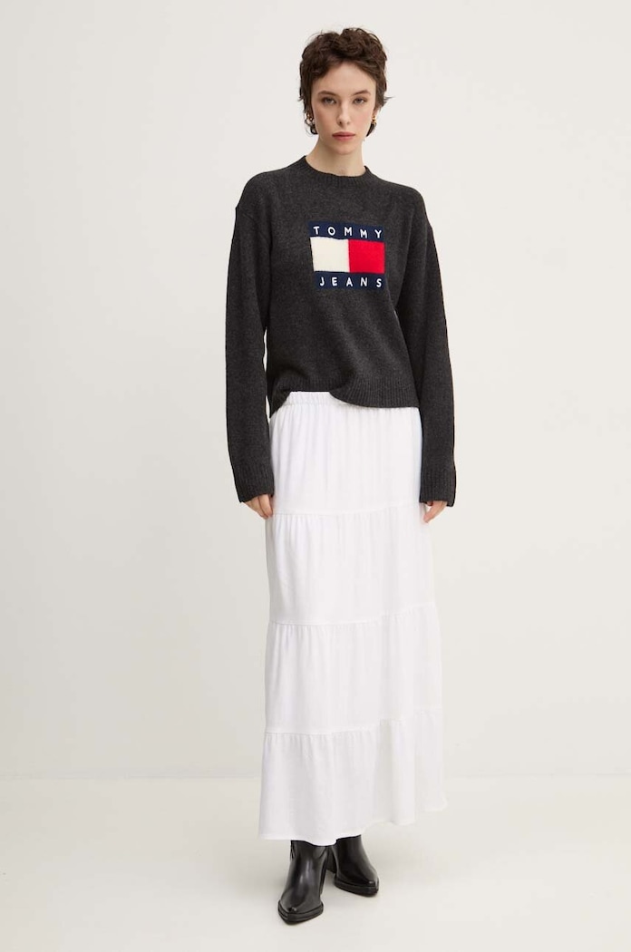 Pulover s dodatkom vune Tommy Jeans DW0DW18681 siva NC24
