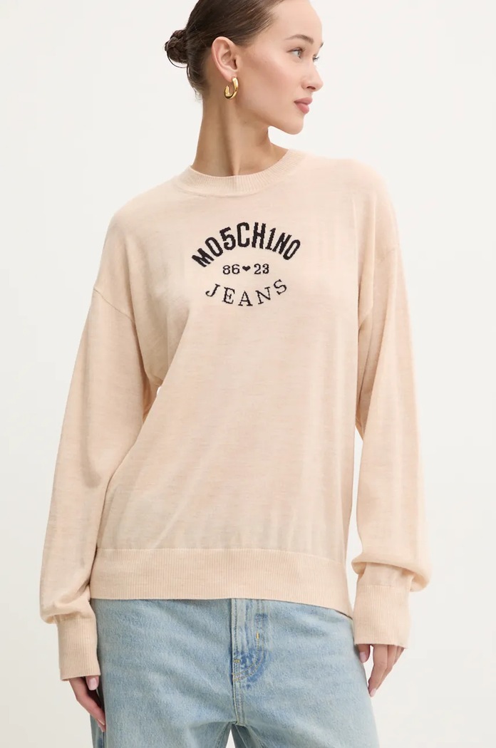 Вълнен пуловер Moschino Jeans бежов 0931.8700