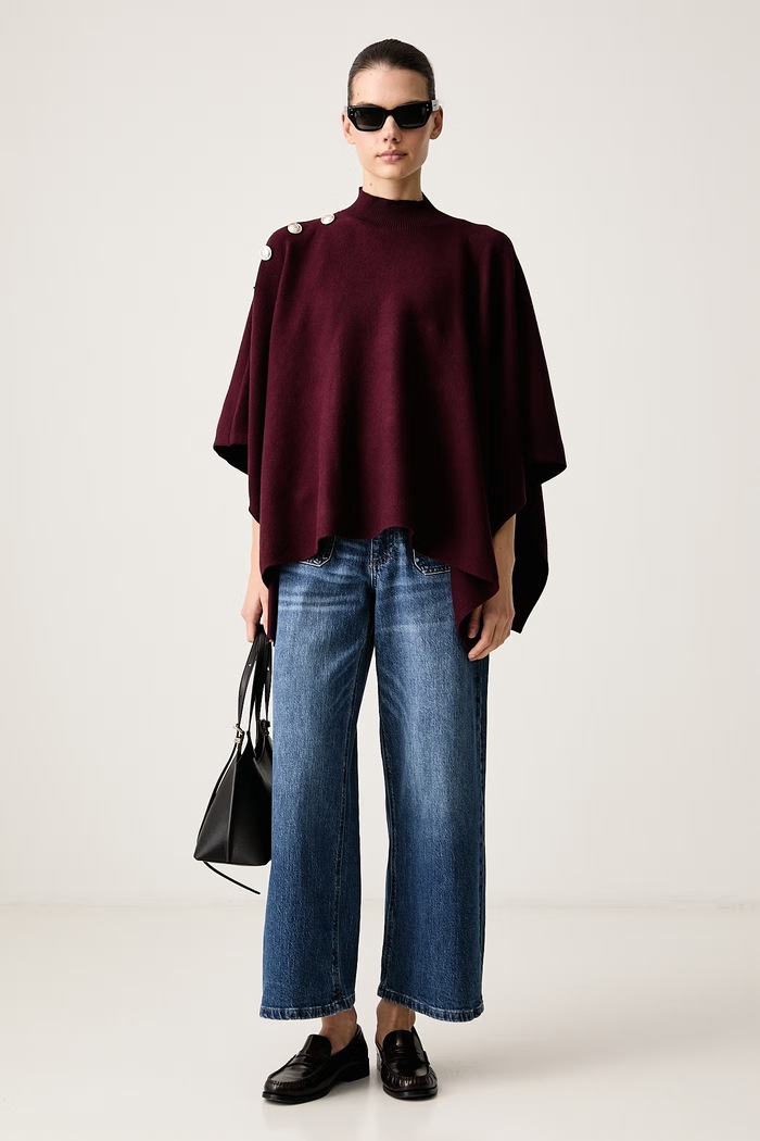 Morgan Poncho damskie z wiskozą 5ROUE 5ROUE bordowy AW25