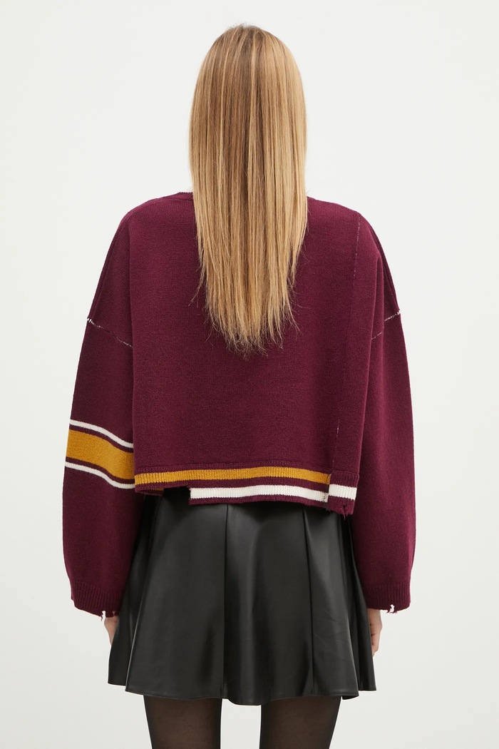 Ρούχα Μάλλινο πουλόβερ AMBUSH Damaged Rib V Neck Sweater BWHD002F24KNI0012846 μπορντό