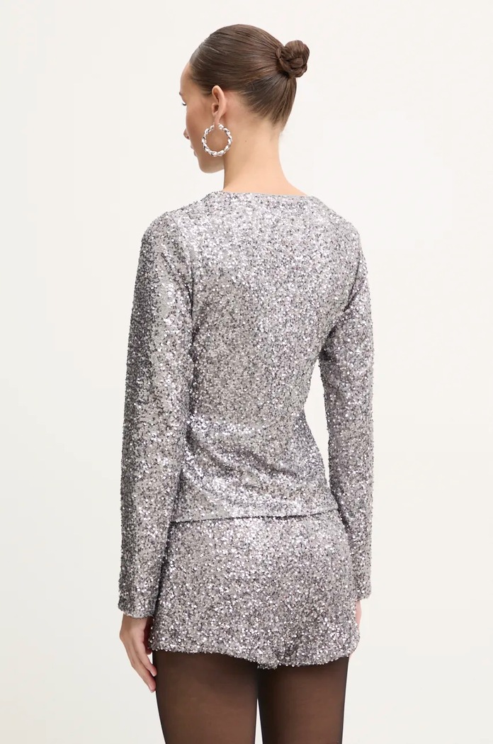 Дрехи Риза Never Fully Dressed Gunmetal Alexa Sequin Cardigan NFDTO1583 сребърен
