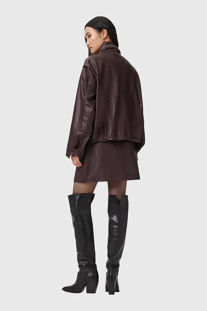 AllSaints bőr szoknya RENAI W020RB burgundia