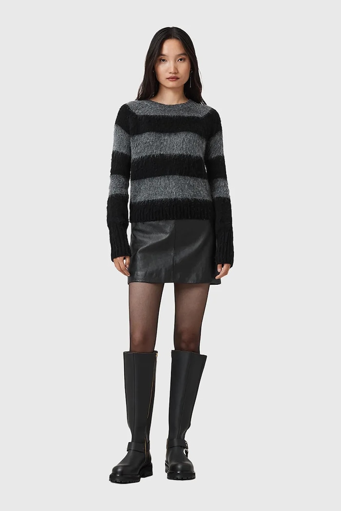 Odzież AllSaints spódnica skórzana RENAI W020RB czarny