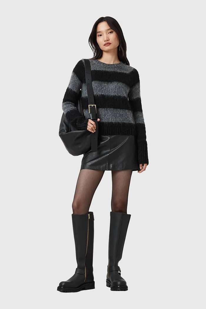 AllSaints spódnica skórzana RENAI W020RB czarny
