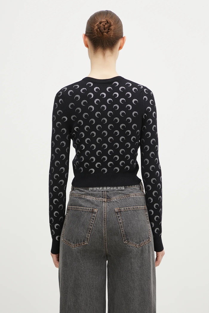 Clothing Marine Serre cardigan Moon Strass Knit Fitted Cardigan WTK011A.RKNI0001 black
