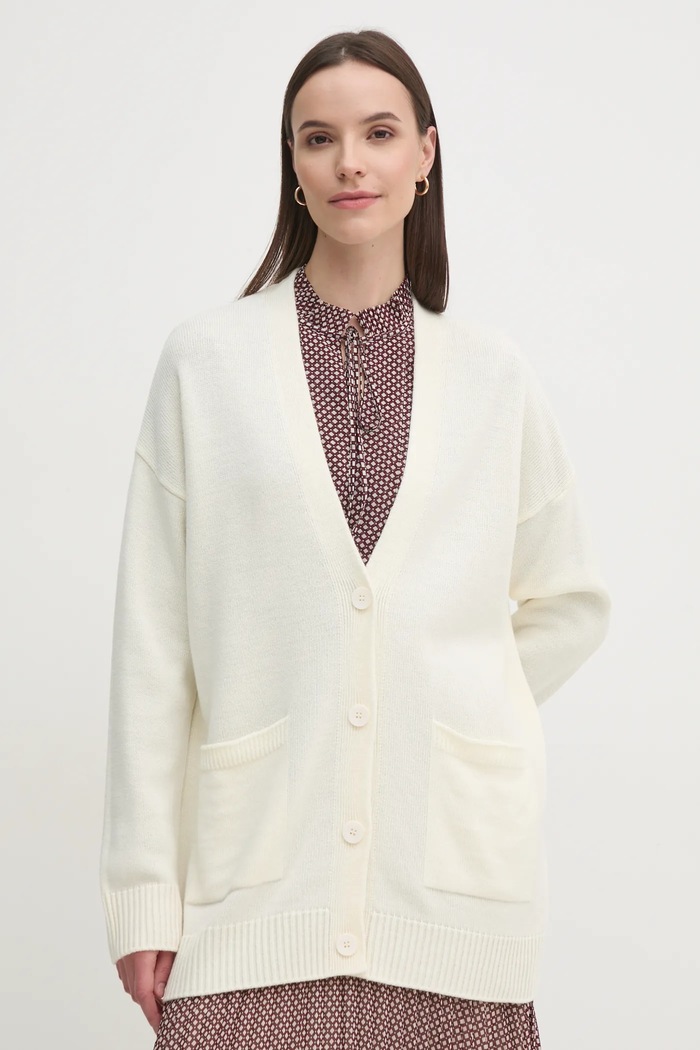 Sisley kardigan wełniany wełna beżowy 122NM602E