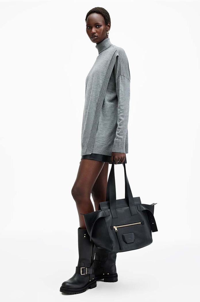 Vlněný svetr AllSaints BERN WRAP JUMPER W028KB šedá