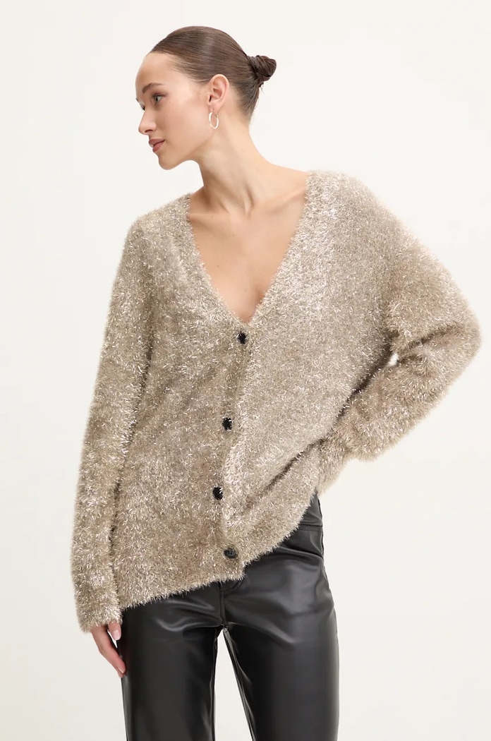 Kardigan Never Fully Dressed Metallic Cardigan středně silná šedá NFDKN457