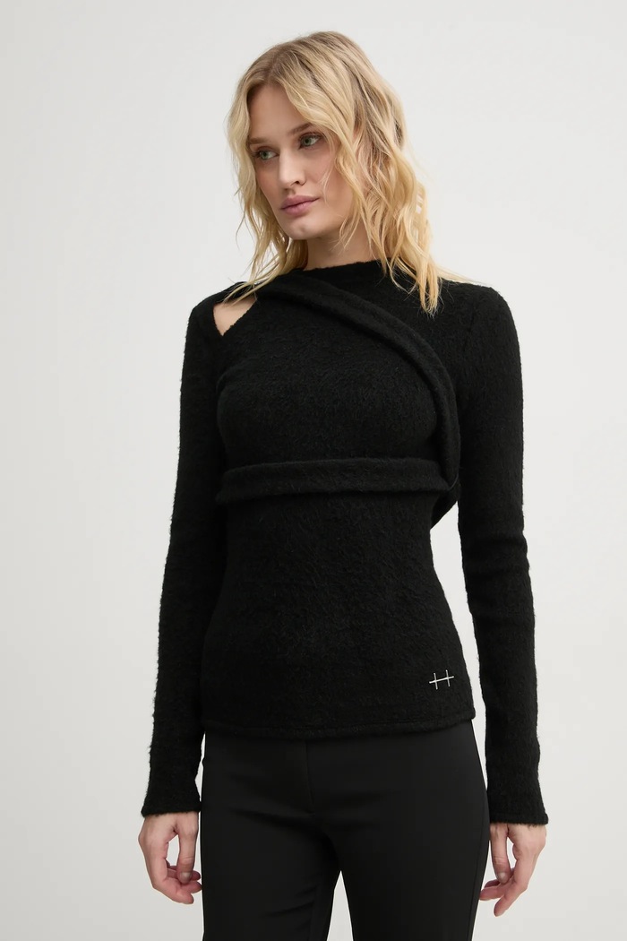 Pulover s primesjo volne Heliot Emil Srednje debeline črna AW24.W.07.065.BLK01