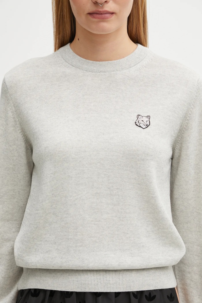 Vlnený sveter Maison Kitsuné Bold Fox Head Patch sivá MW00801KT1036