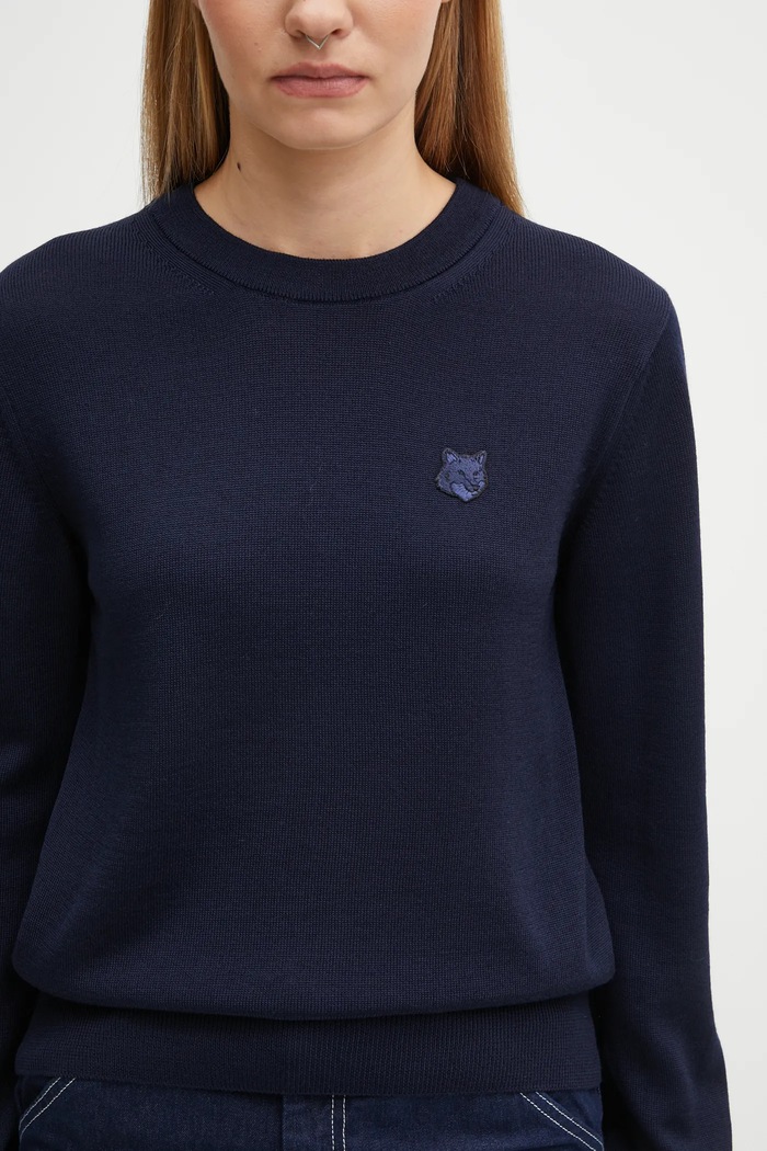 Vlnený sveter Maison Kitsuné Bold Fox Head Patch tmavomodrá MW00801KT1036