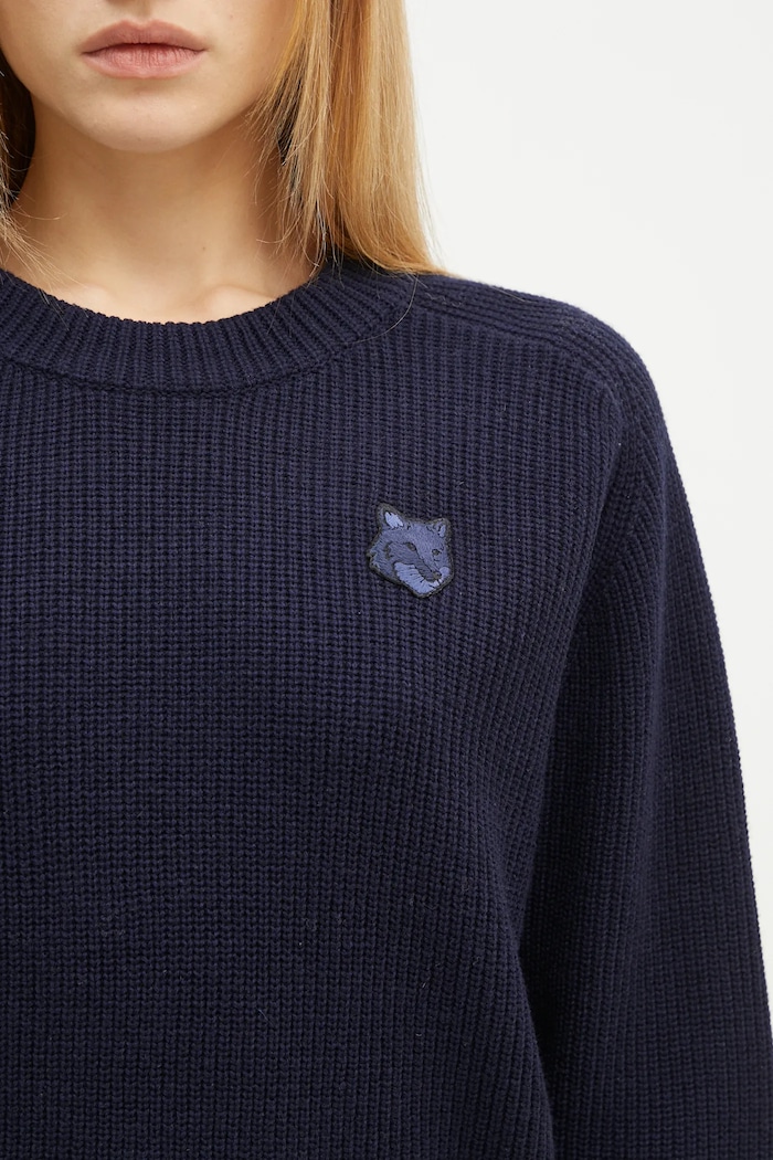 Μάλλινο πουλόβερ Maison Kitsuné Bold Fox Head Patch σκούρο μπλε LW00814KT1093
