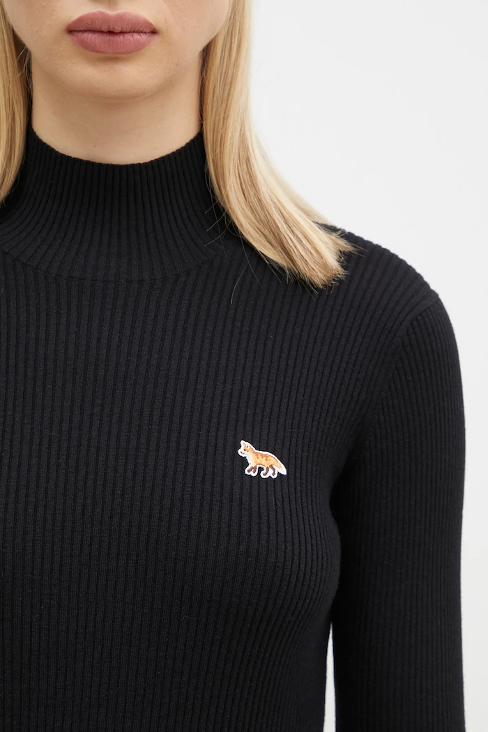 Vlnený sveter Maison Kitsuné Baby Fox Patch čierna NW00807KT1091