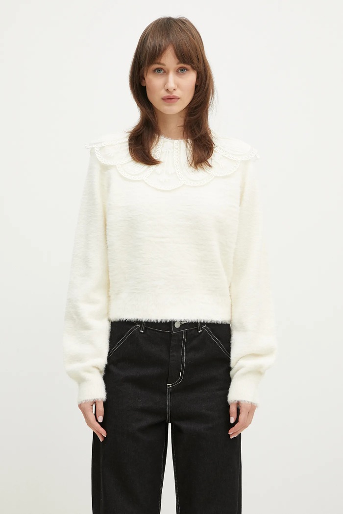 Rotate sweter Lace Collar Knit pozostałe beżowy 113212269