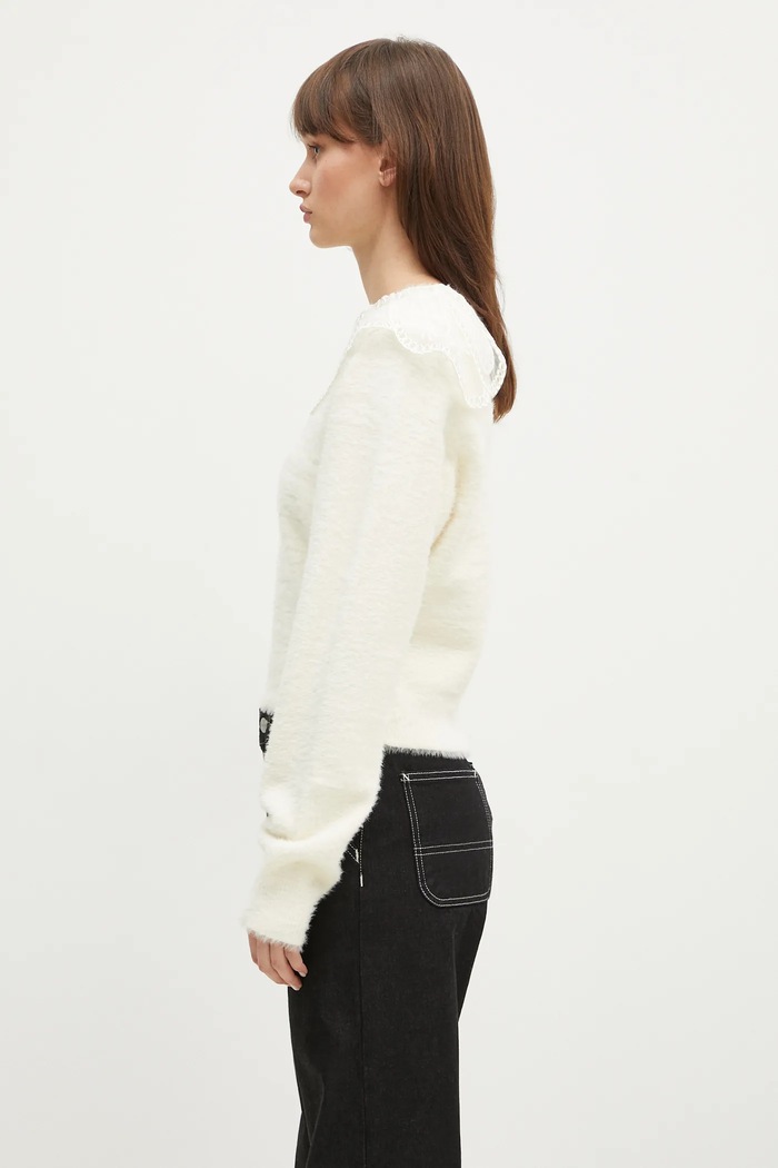 Rotate sweter Lace Collar Knit 113212269 beżowy AW24