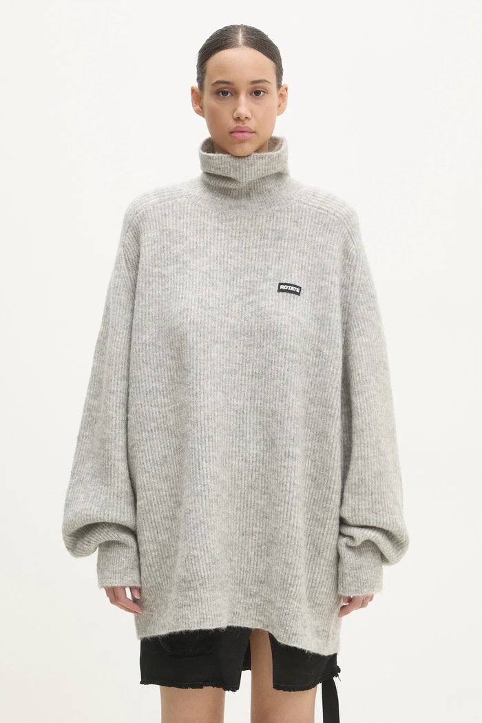 Vlněný svetr Rotate Turtleneck rolák šedá 113128039