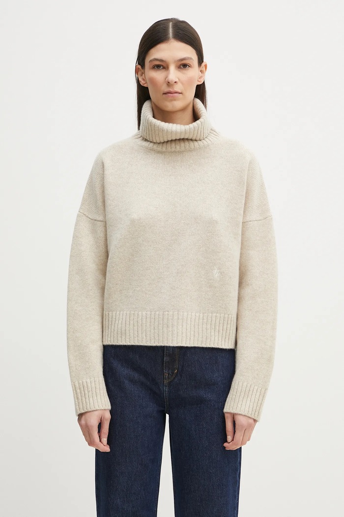 Μάλλινο πουλόβερ Sporty & Rich SRC Wool απλό μπεζ WS064514302CR01